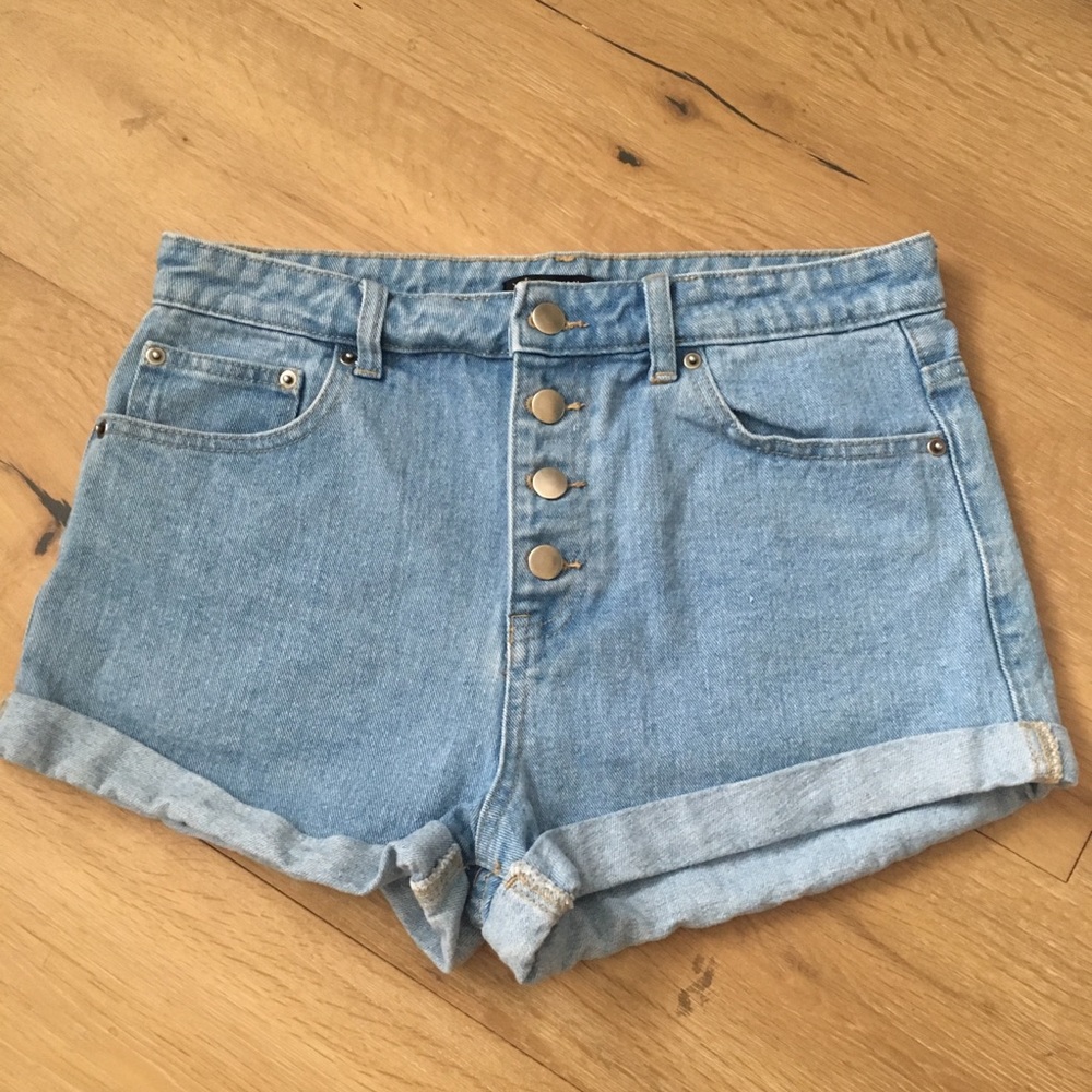 Button-Fly High Waisted Shorts